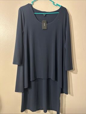 NWT Avenue Navy Layered Long-Sleeve Scoop Dress Sz 12